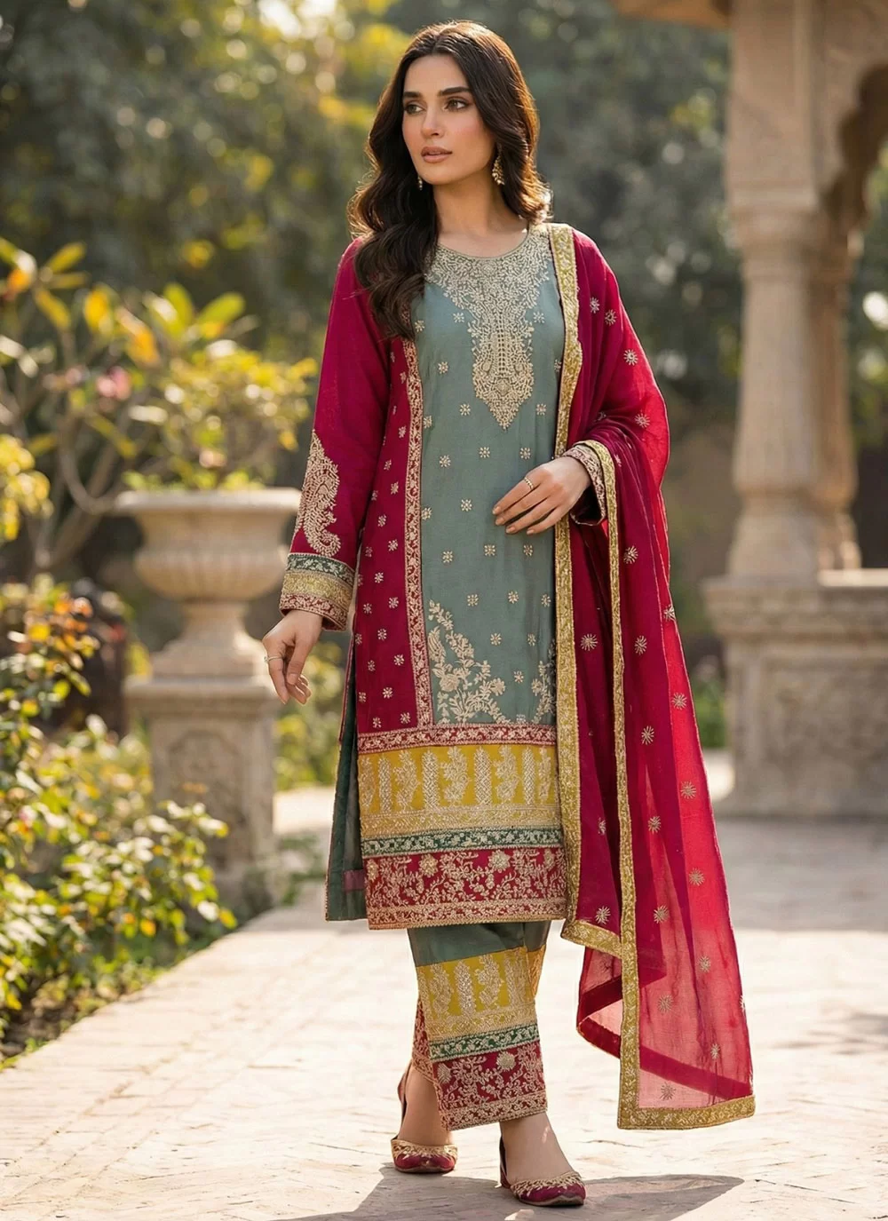 Grey Chinon Embroidered Work Salwar Suit